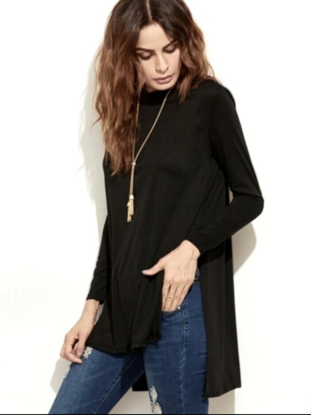 🔥 NWOT Boho Basic Flowy High-Low Long Sleeve Top DEADSTOCK Sz Small